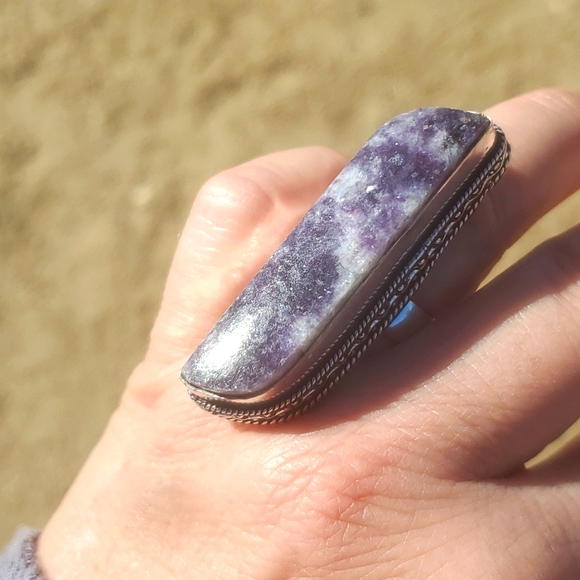 New Oversized Lepidolite 925 Silver Statement Ring. - Picture 6 of 15
